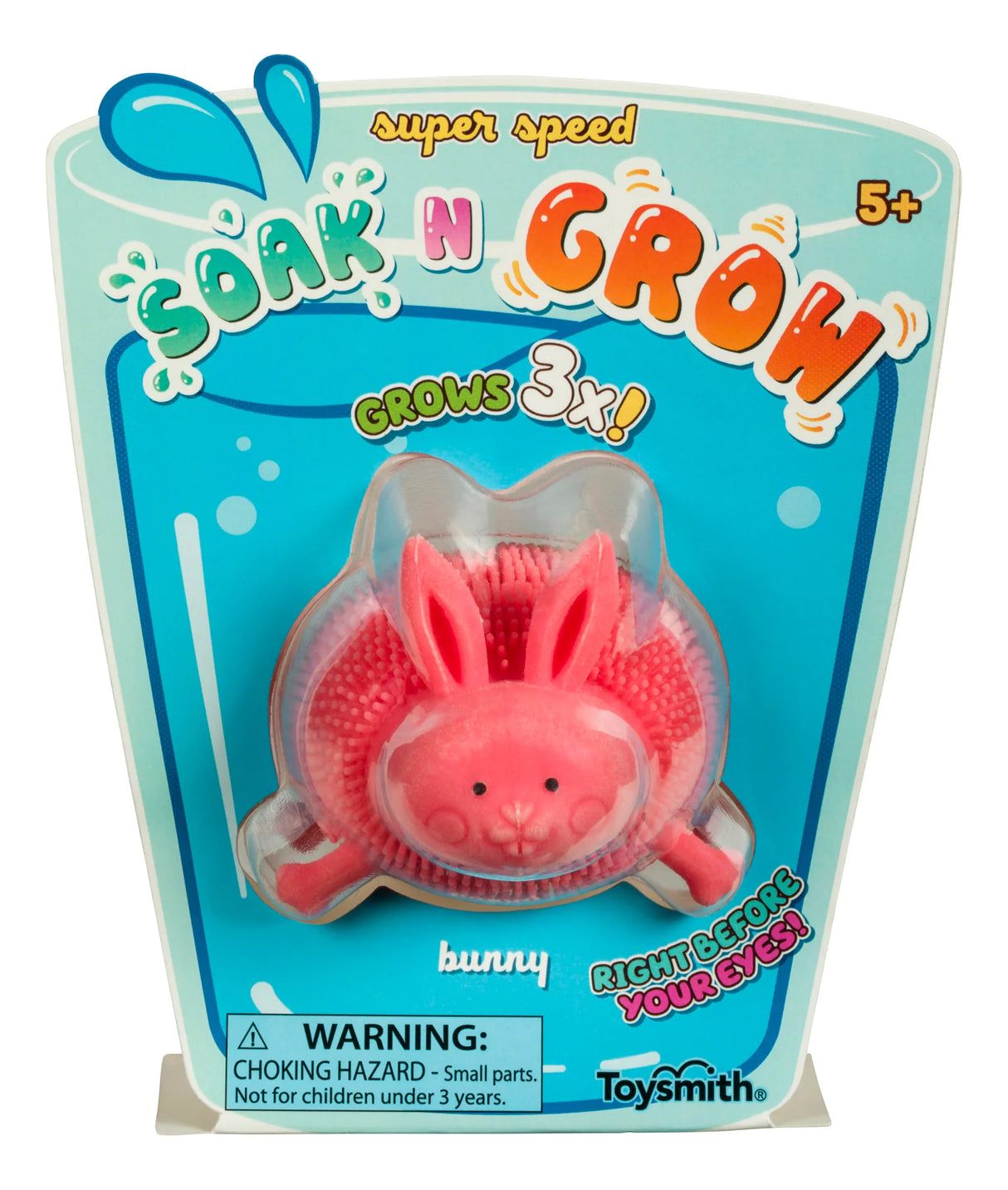 Farm Fresh Soak & Grow bunny toy that expands 3x when soaked, perfect for kids 5+ who love stretchy, fast-growing fun.
