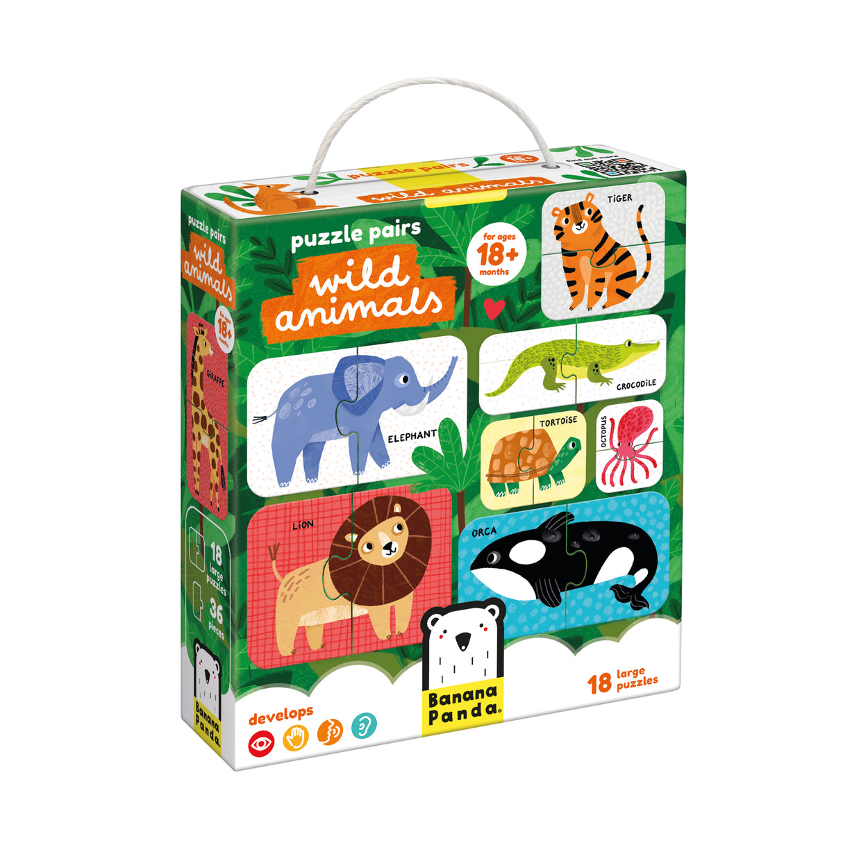 Puzzle Pairs Wild Animals toddler puzzle set with colorful animal illustrations for ages 18 months and up.