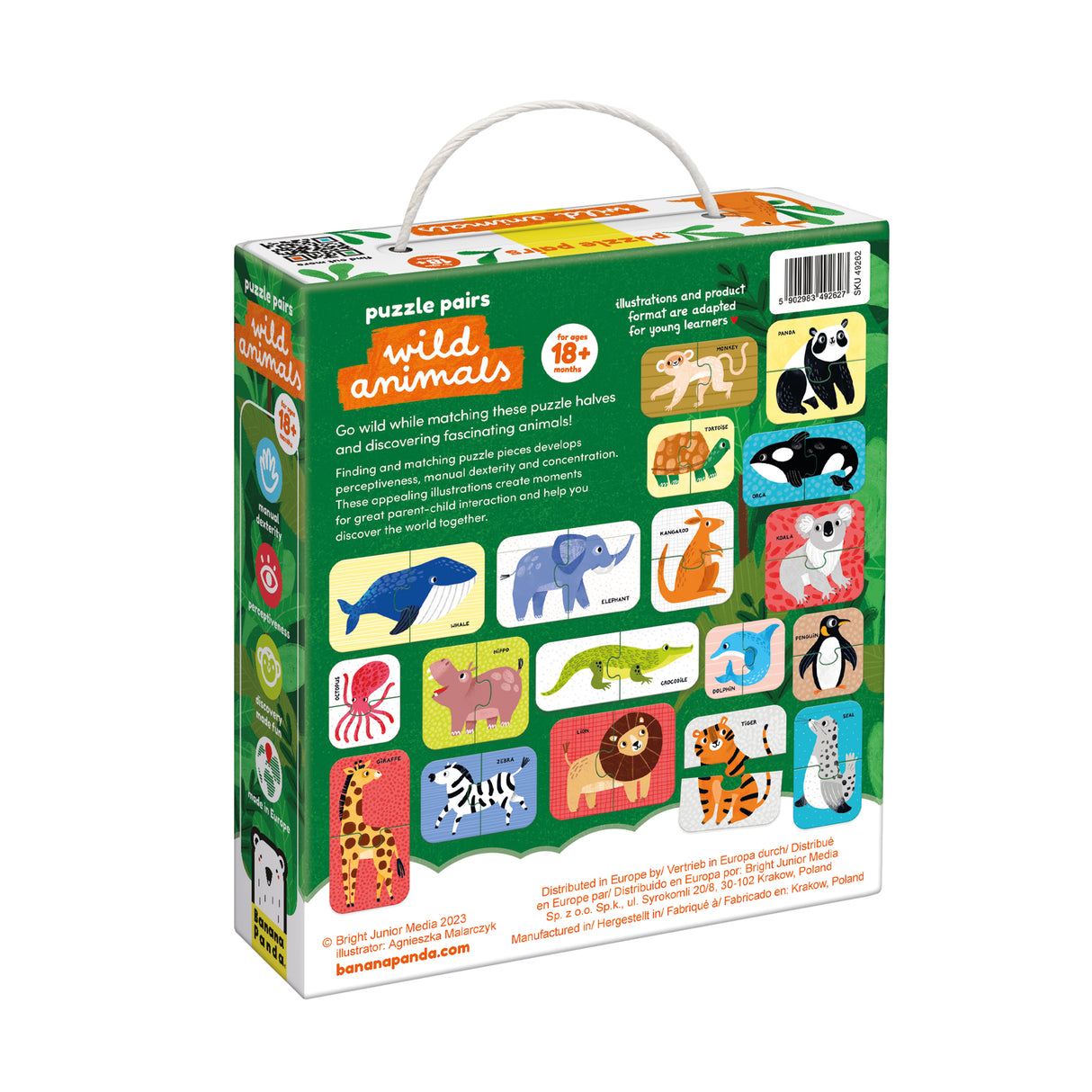 Puzzle Pairs Wild Animals toddler puzzle set with colorful two-piece animal puzzles for learning and fun.