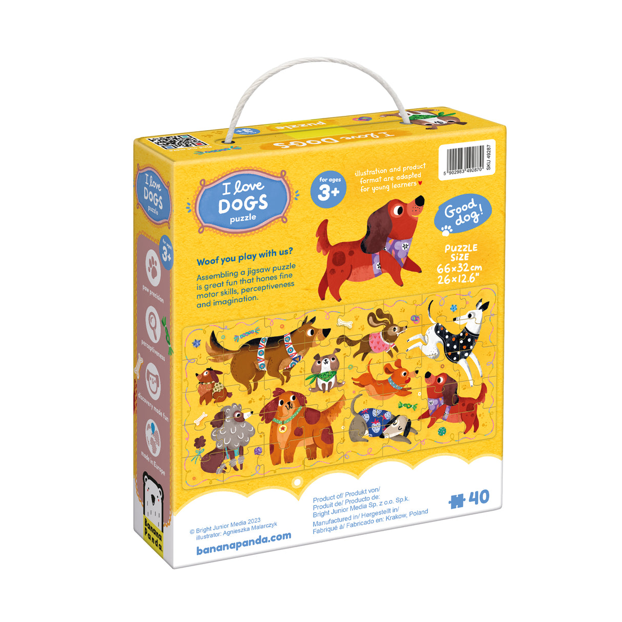 40pc I Love Dogs Puzzle box with colorful illustrations of 10 playful dogs for kids ages 3 and up.