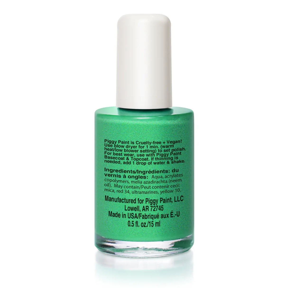 Nail Polish Ice Cream Dream vibrant green bottle with white cap, water-based, cruelty-free, vegan nail polish.