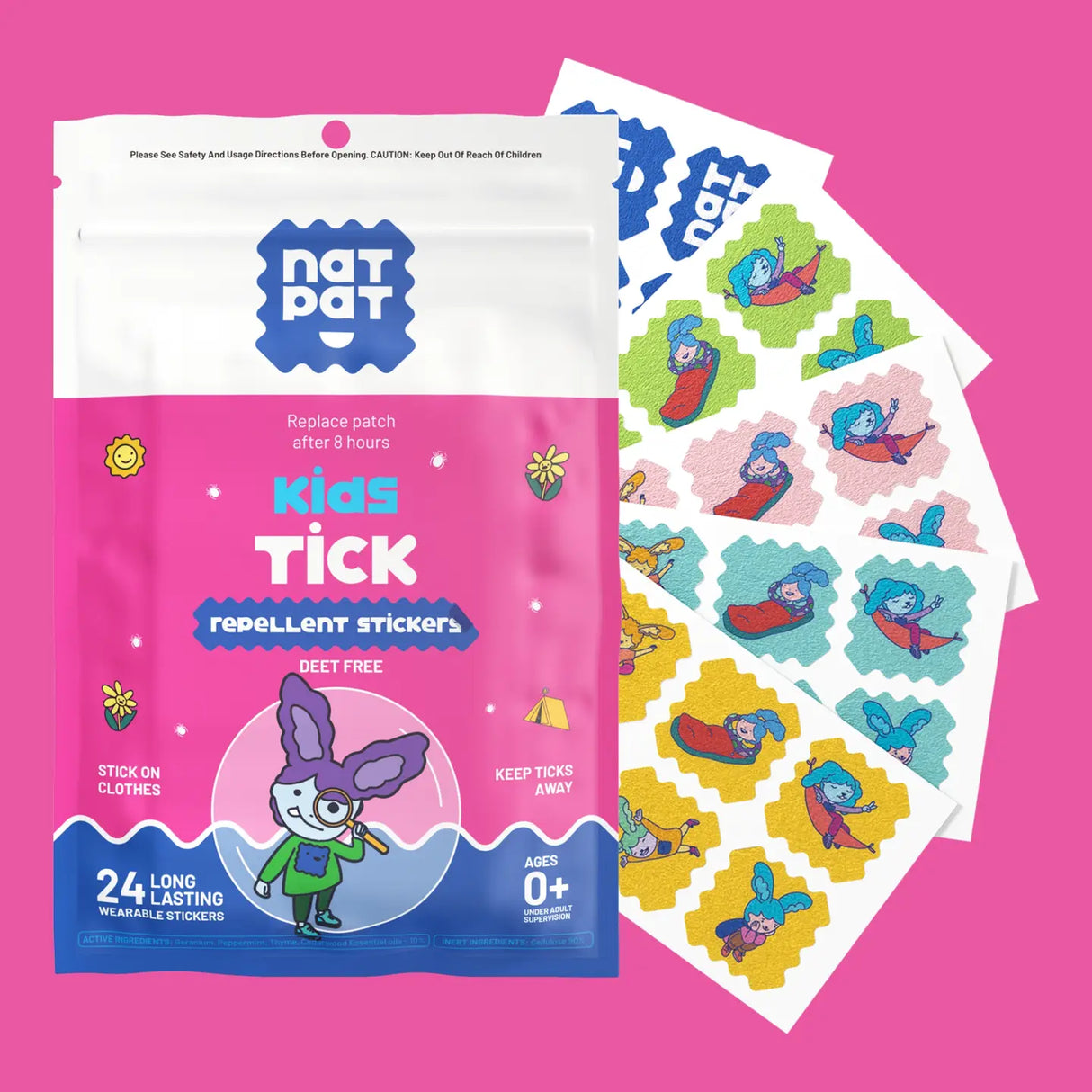 Natpat | Trailpatch Tick Repellent Stickers for kids, natural, DEET-free, stick-on insect protection, 24 long-lasting patches.