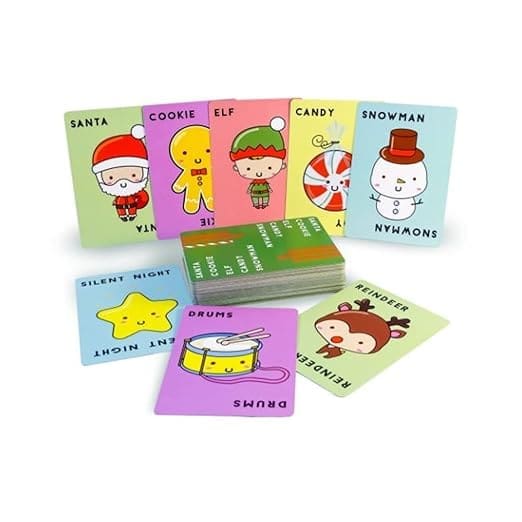 Santa Cookie Elf Candy Snowman holiday card game with colorful illustrated character cards