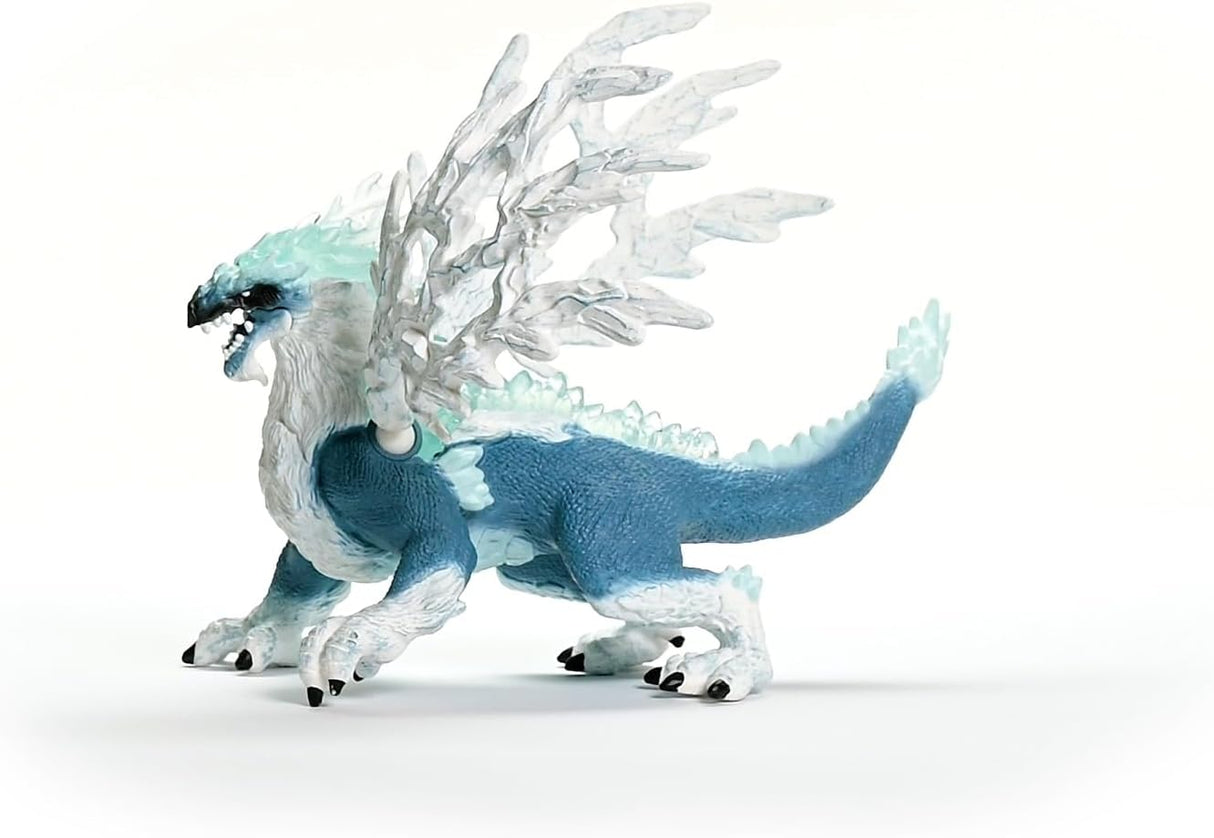 Eldrador Creatures | Ice Dragon figure with silver wings, sharp claws, and icy blue body ready to soar and strike.