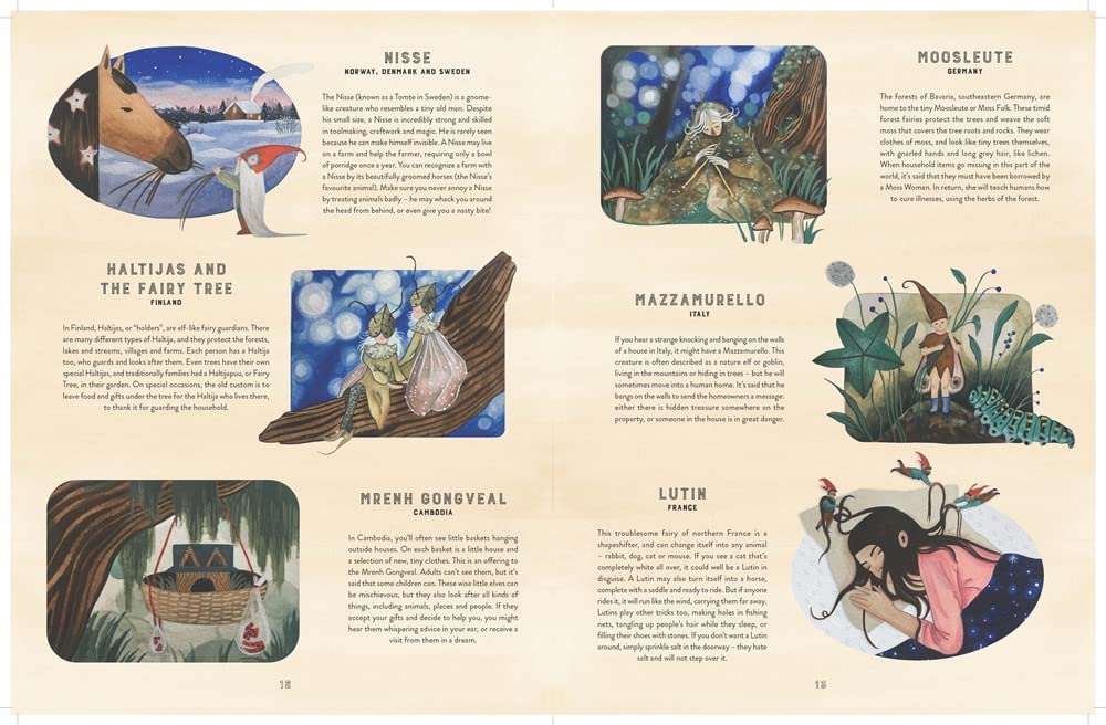 Fairy Atlas open book showing illustrated fairy tales and folklore from around the world for ages 6-10 readers.