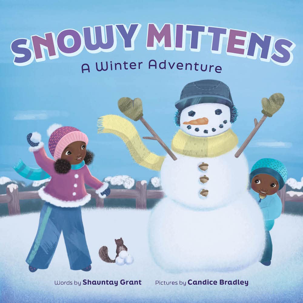 Snowy Mittens - A Winter Adventure cover showing children building a snowman on a snowy day.