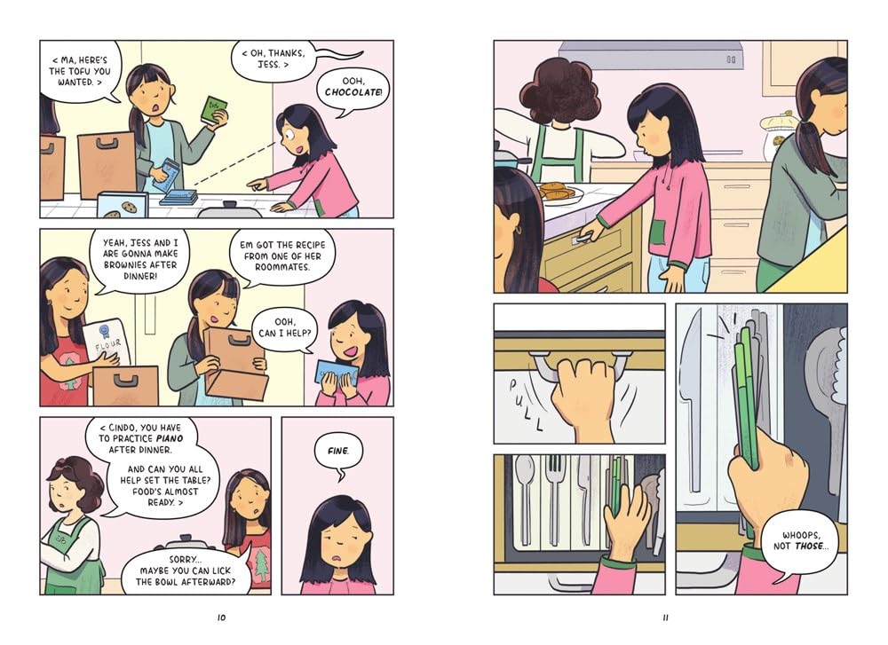 How to Draw a Secret shows kids preparing dinner and sharing moments in a colorful comic book style.