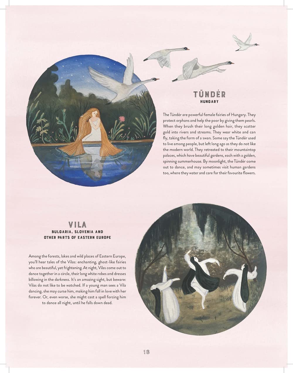 Fairy Atlas page showing Hungarian Tünder and Eastern European Vila fairies with illustrations and descriptions.