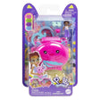 Polly Pocket Pet Locket toy with pink whale-shaped compact, small figure, and collectible pet inside packaging