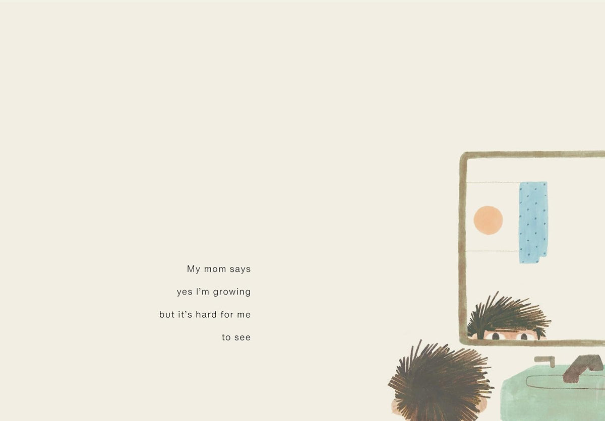 I Wonder if I'm Growing illustrated children's book page with hedgehogs and growing-themed text