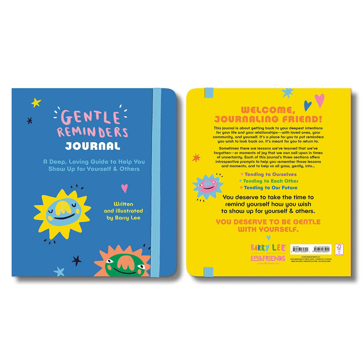 Front and back cover of Gentle Reminders Journal by Barry Lee with colorful illustrations and positive messages