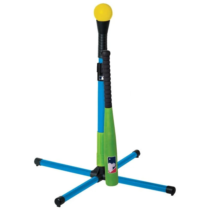 MLB Foam Youth XT Batting Tee Set with flexible post, foam bat, and ball for beginner baseball training ages 3 and up.