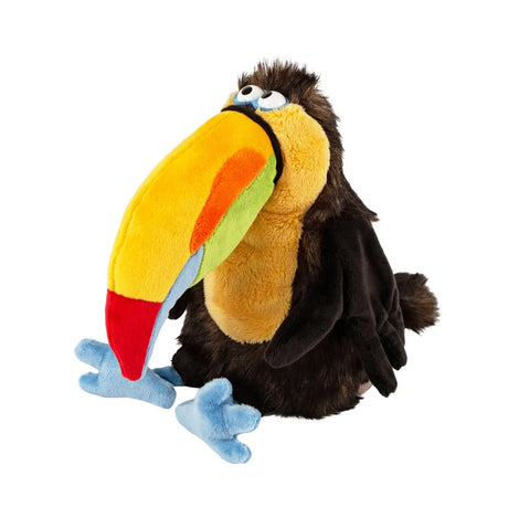Chakka Tukan Toucan plush with large colorful beak, sky blue feet, and soft polyester material, perfect for kids 3+ years.