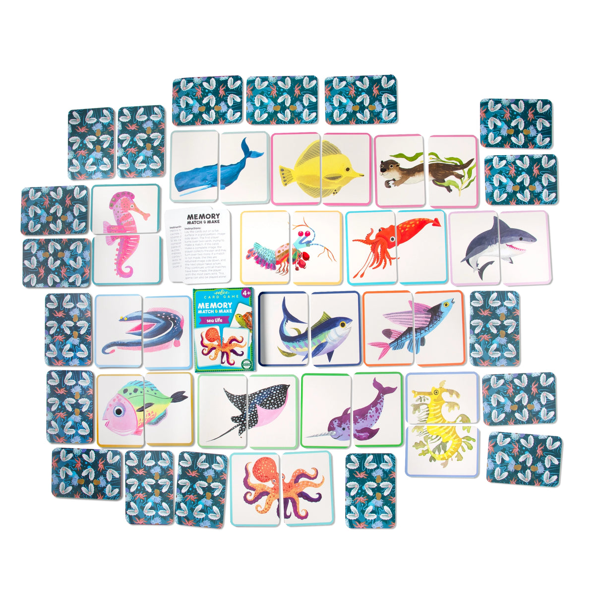 Sea Life Memory Match & Make Game with colorful ocean animal cards and matching pieces