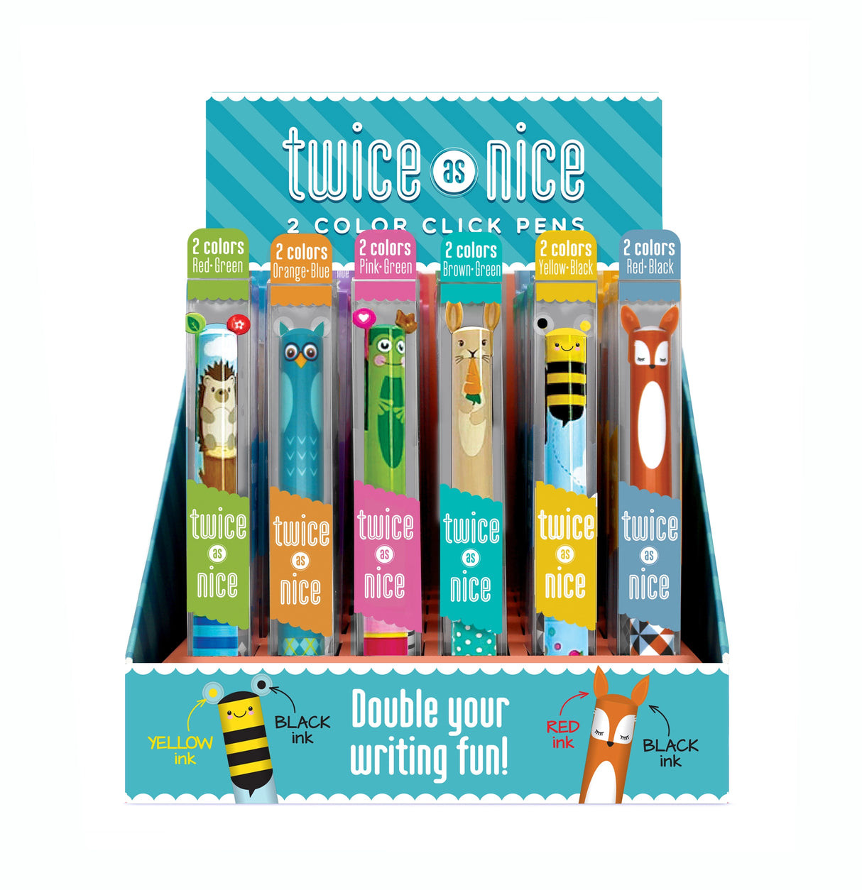 Twice as Nice 2 Color Click Pen Woodland featuring woodland animal designs with two ink colors in one pen.