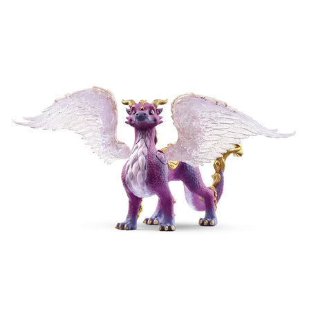 Eldrador Creatures | Night Sky Dragon with glittering wings, golden star, purple scales, and magical golden tail curls.