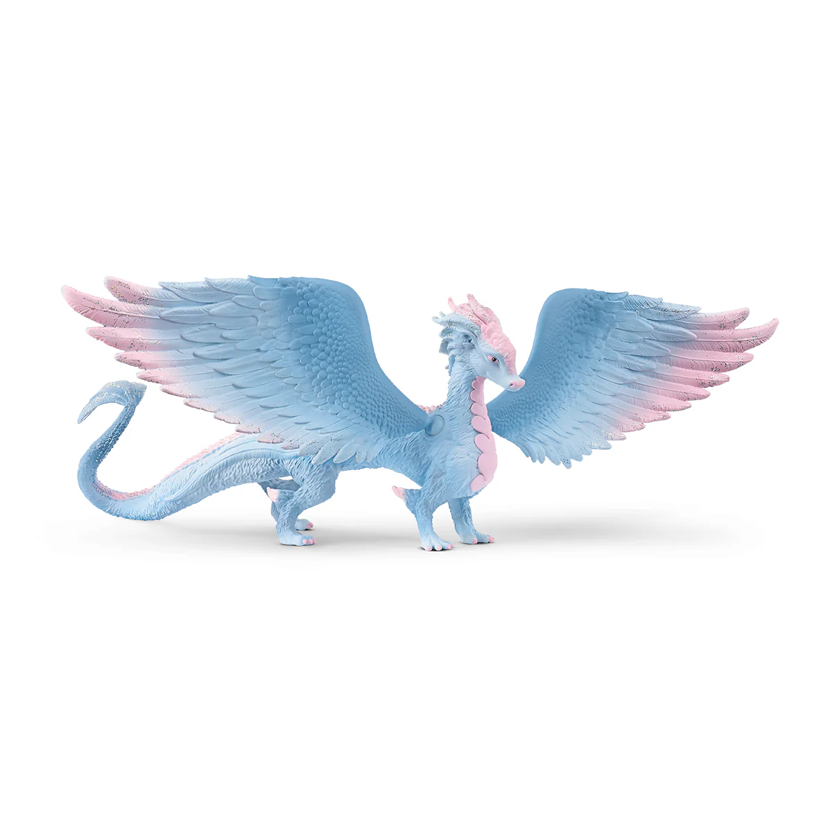 Crystal Dragon figurine with spread blue wings tipped in pink, pink chest scales, and a powerful lizard tail.