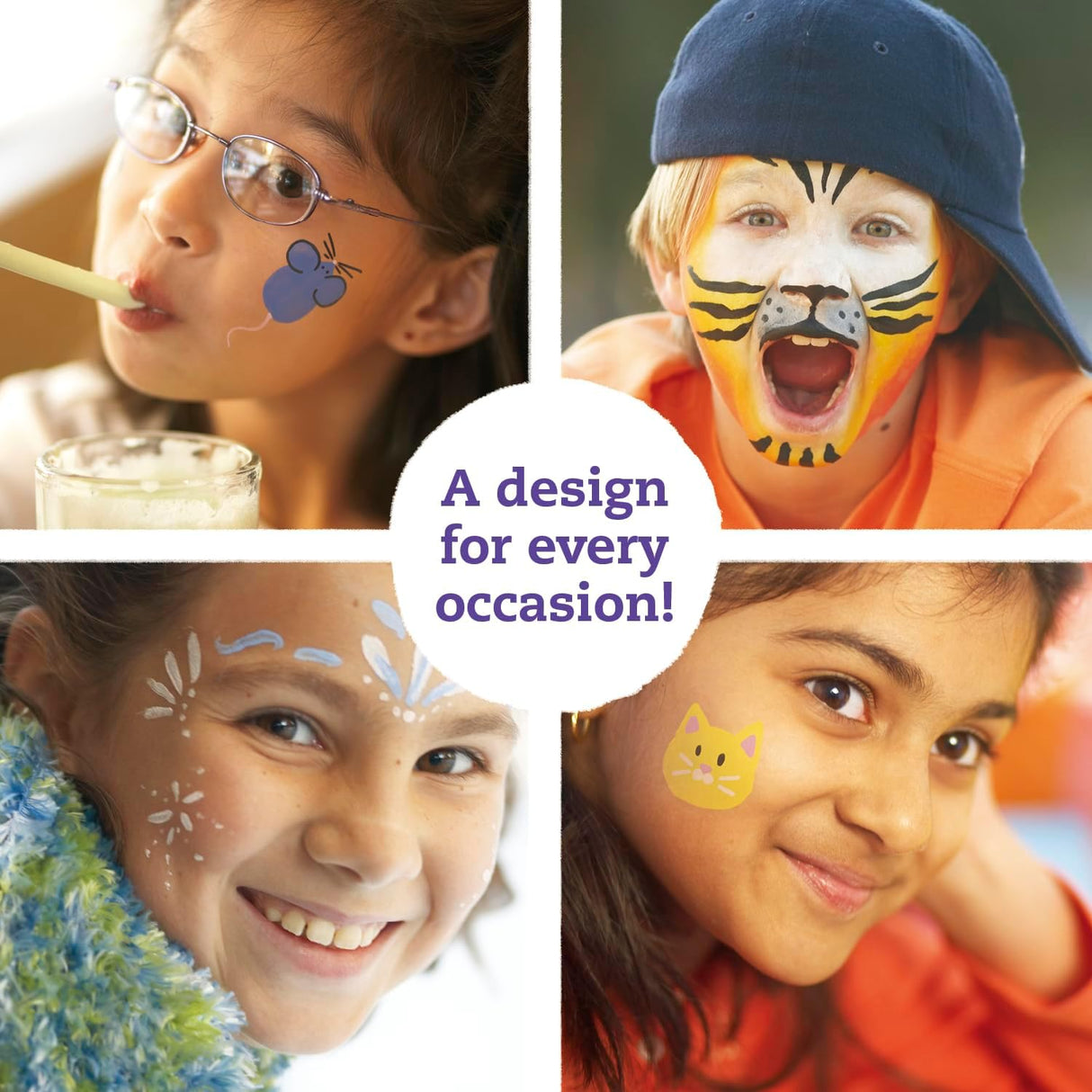 Face Painting showing kids with colorful and creative face paint designs for every occasion.
