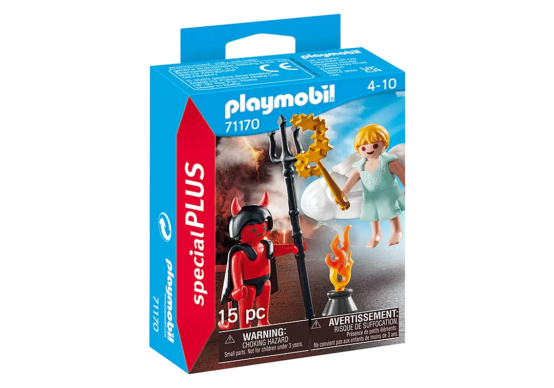 Special Plus | Little Angel & Devil toy set with angel on cloud and devil by fire for ages 4 to 10.