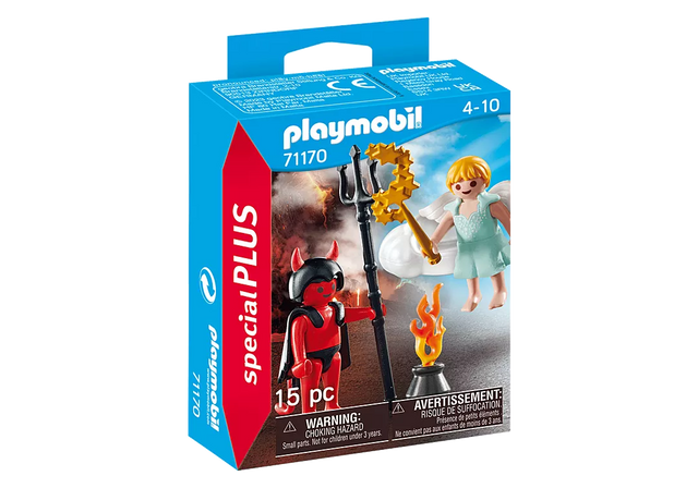 Special Plus | Little Angel & Devil toy set with angel on cloud and devil by fire for ages 4 to 10.