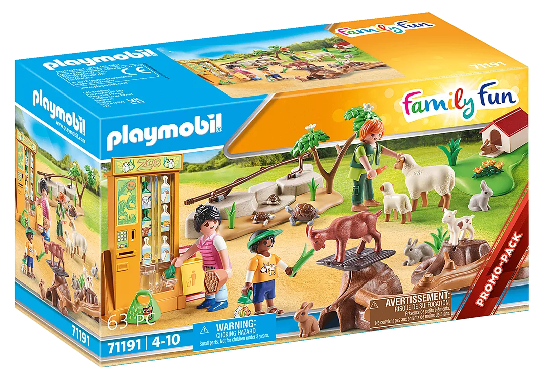 Family Fun | Petting Zoo with figures, animals, feeder, viewing tower, and interactive animal accessories for ages 4 and up.