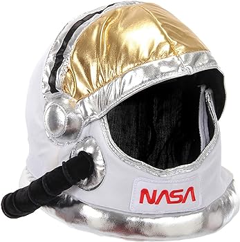 Space Plush Helmet featuring embroidered NASA patches and a soft visor, perfect for kids' space-themed costumes.