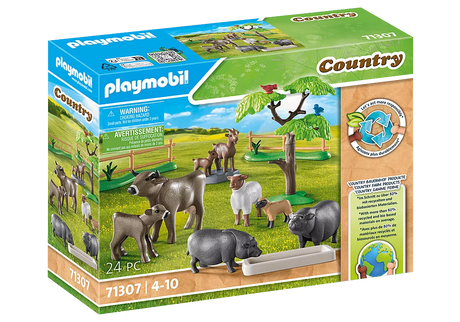 Country | Animal Enclosure with cow, goat, sheep, and pot-bellied pig figures for farm play and pasture care.