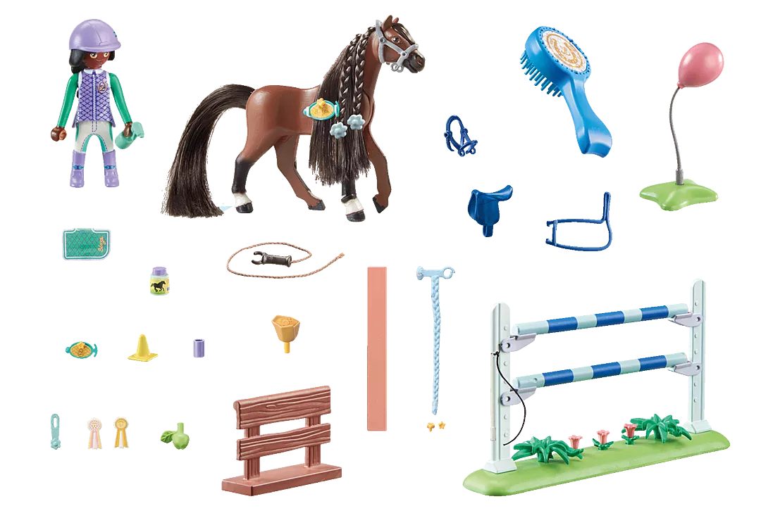 Horses of Waterfall | Jumping Arena & Zoe & Blaze toy set with show jumper Zoe, horse Blaze, and jumping arena accessories.