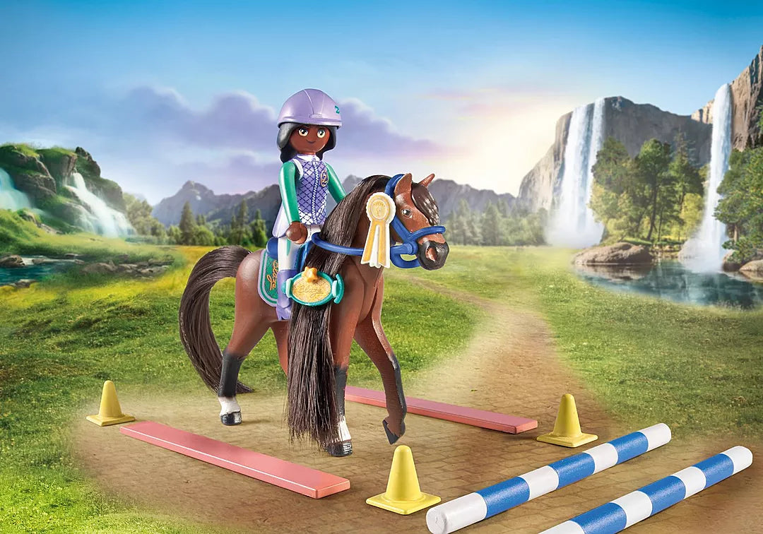 Horses of Waterfall | Jumping Arena & Zoe & Blaze with rider Zoe and horse Blaze training over obstacles outdoors.