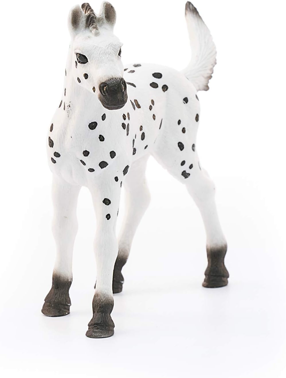 Knapstrupper Foal Horse toy with realistic white and black spotted design, perfect for inspiring children about animals.