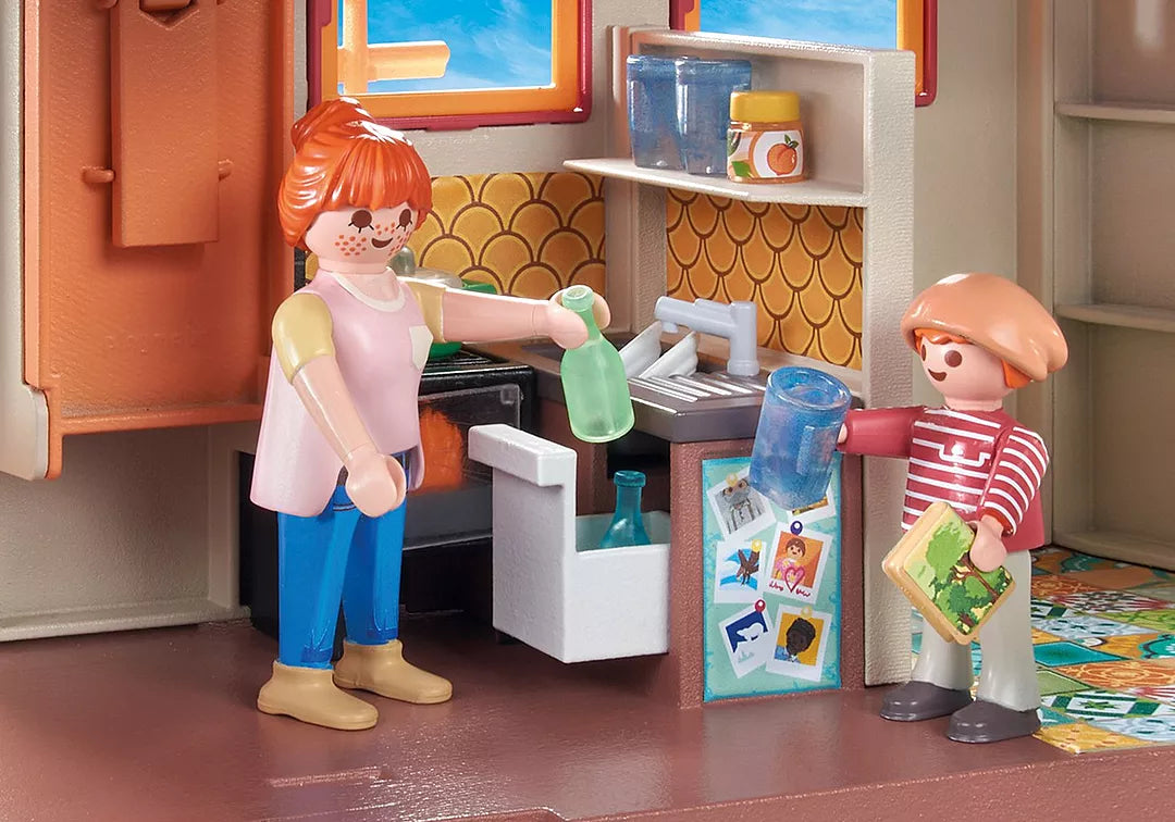 My Life | Tiny House playset showing kitchen scene with two figures and detailed miniature furnishings.