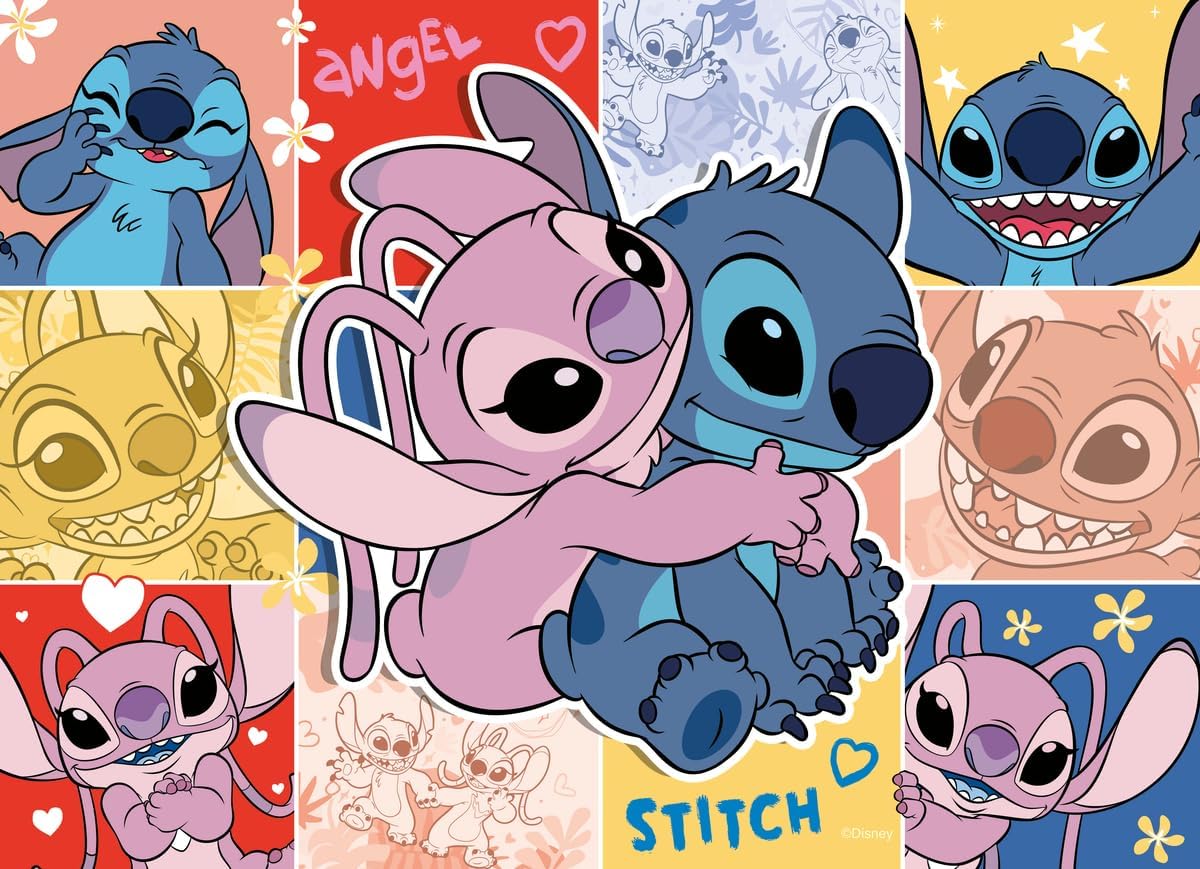 100pc Stitch Puzzles featuring colorful, playful Stitch and Angel designs for a fun, engaging kids activity.