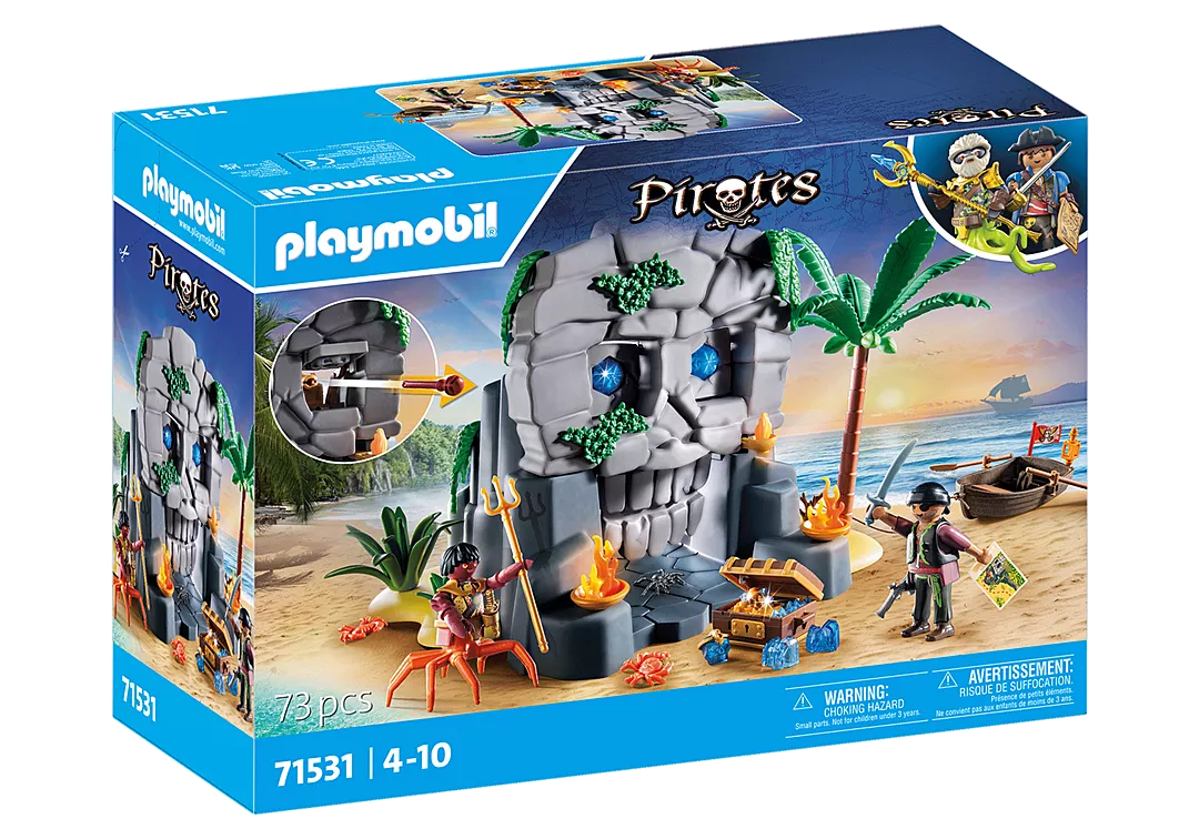 Pirates | Skull Island playset with Skull Island, pirate figures, treasure chest, cannons, and palm tree for ages 4 to 10.