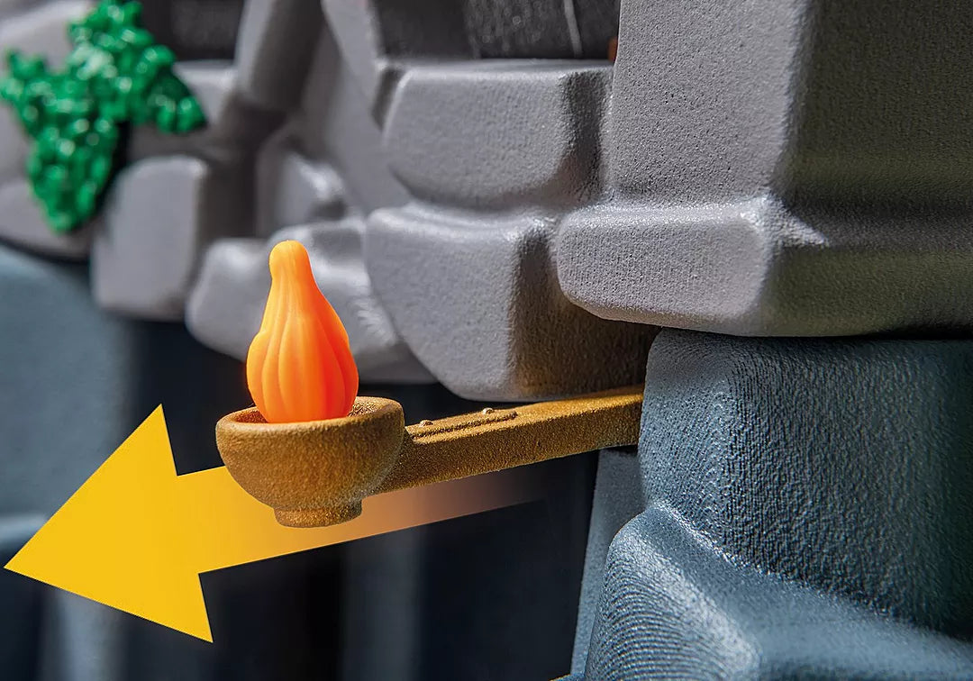 Close-up of Skull Island playset detail with flickering torch for Pirates | Skull Island.