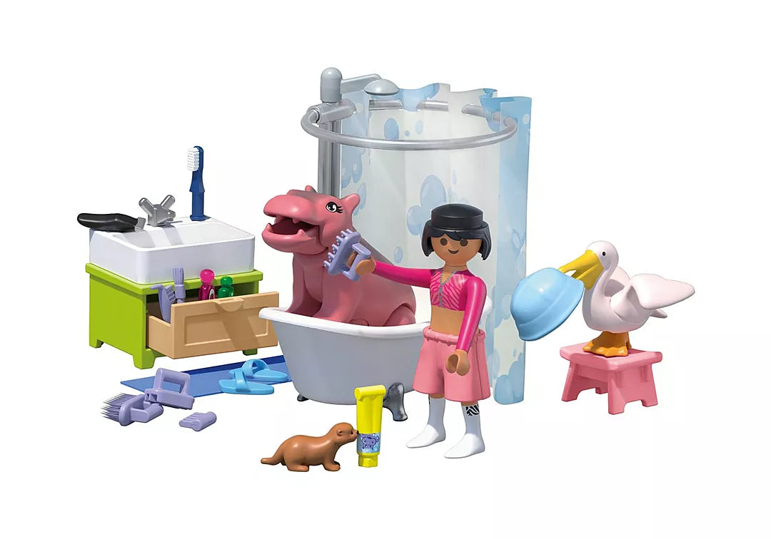 Animals & Friends | Animals Bathtime bath play set with girl dinosaur and flamingo figures
