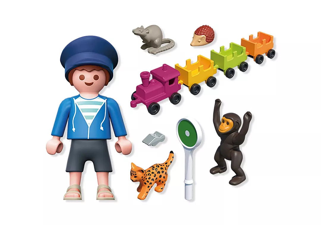 Animals & Friends | Train Ride featuring a child figure with animal friends and colorful train cars