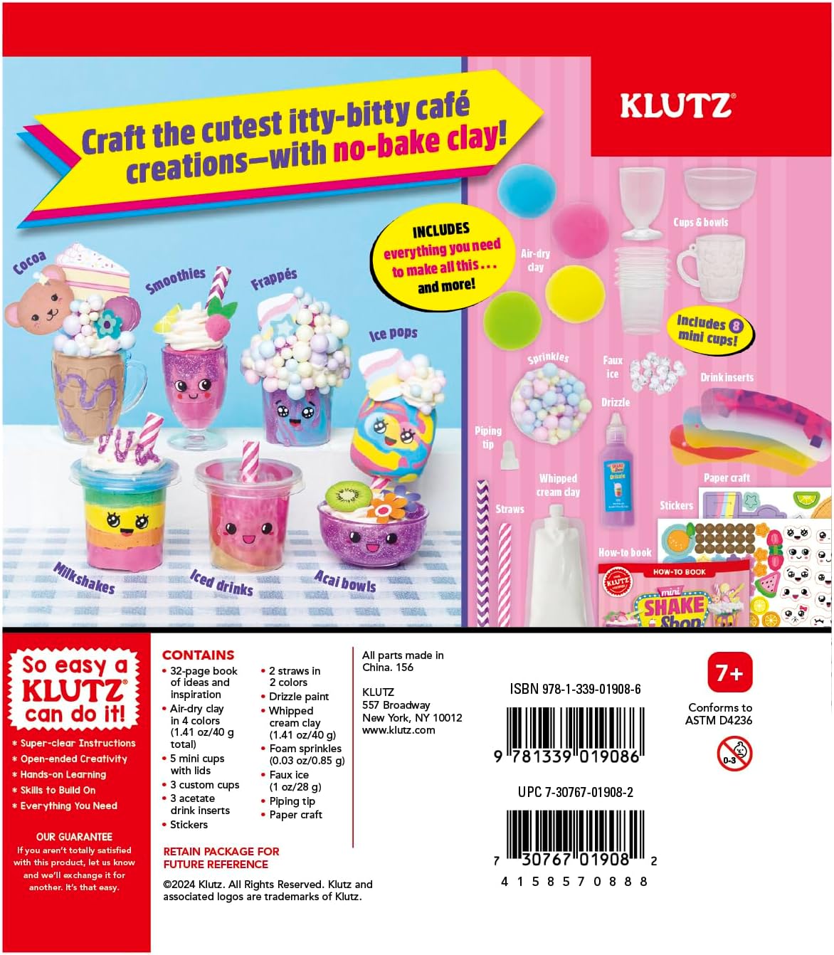 Mini Shake Shop kit with clay, custom cups, straws, stickers, and whipped cream clay for cute non-edible drinks.