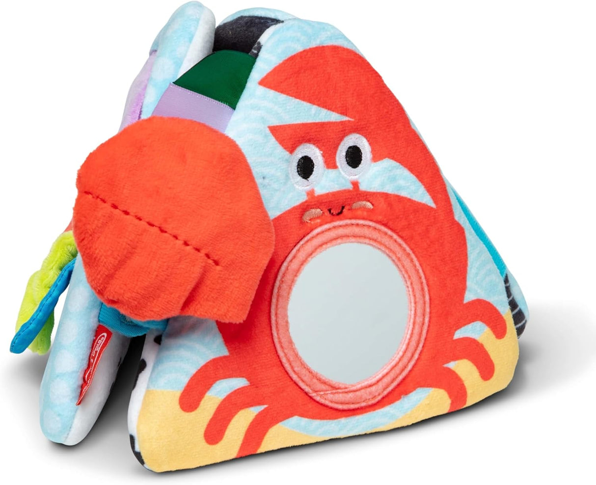 Ocean Tummy Time Triangle with colorful crab, peek-a-boo mirror, and foldable panels for engaging baby tummy play.