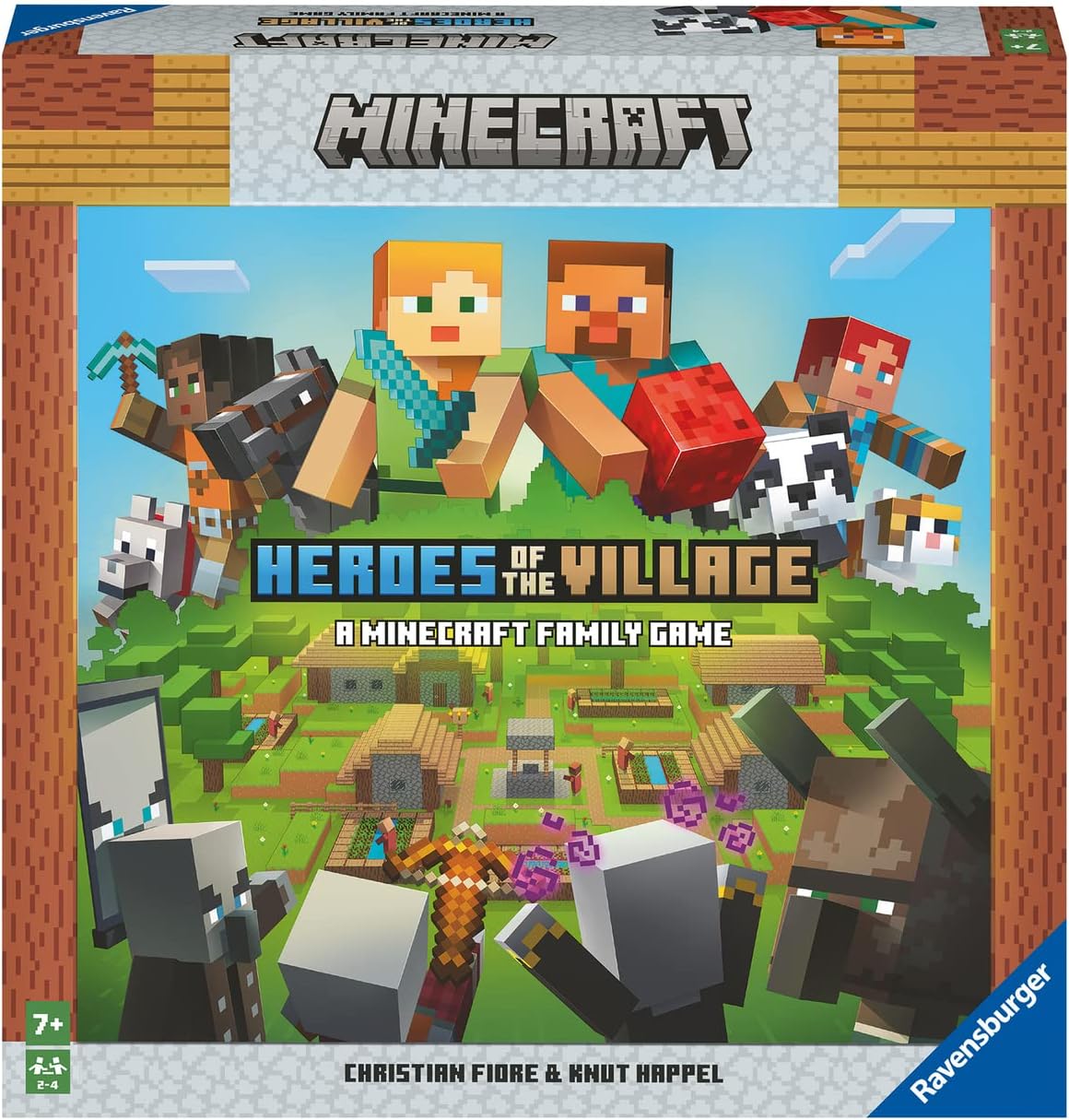 Minecraft: Heroes of the Village game box featuring Minecraft characters and village artwork