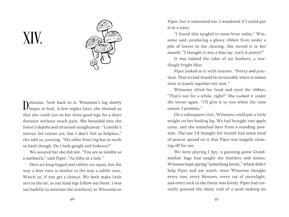 ALT text: The Remarkable Rescue at Milkweed Meadow shows an illustrated black-and-white story page featuring forest animals and adventure.