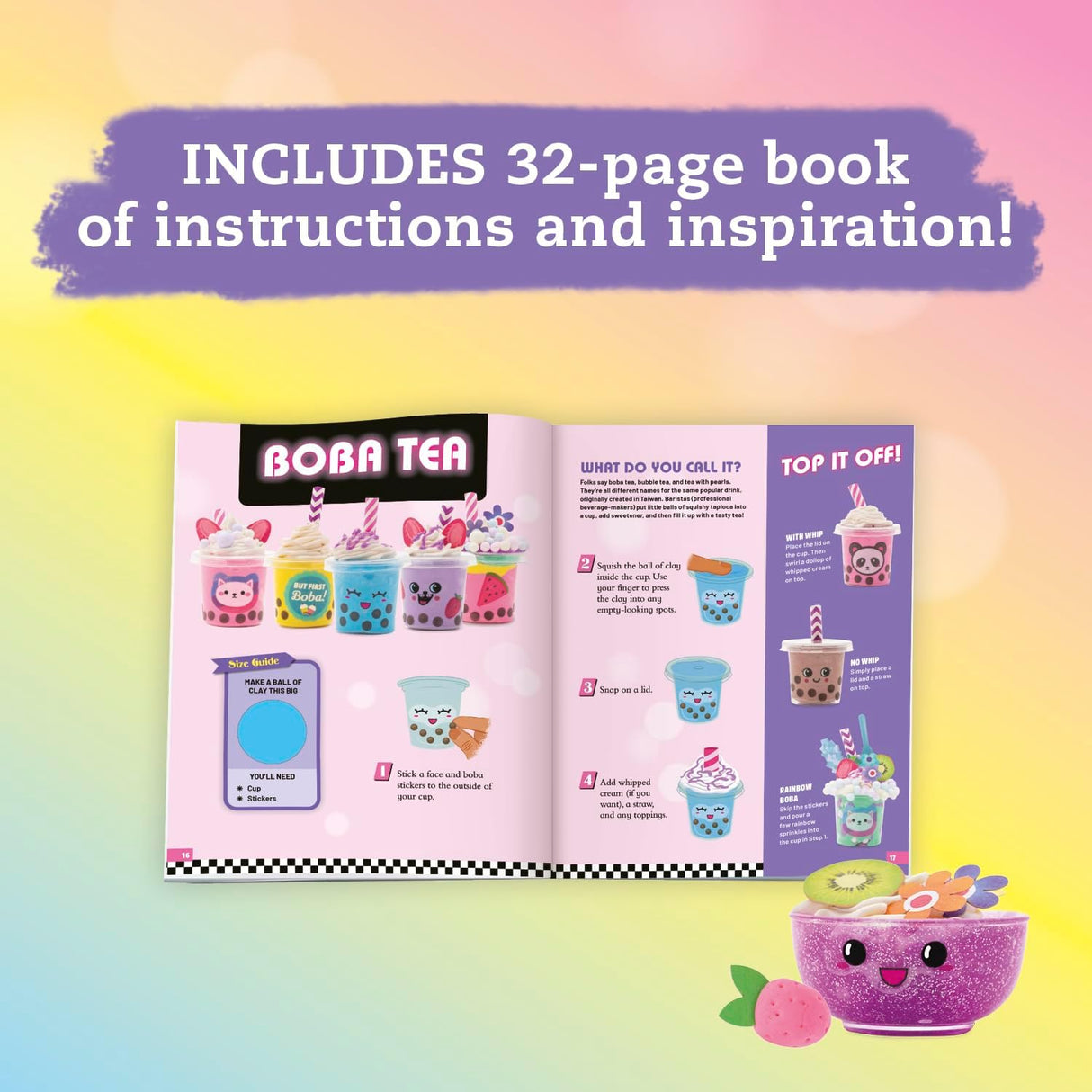 Mini Shake Shop includes a 32-page instruction book with cute boba tea and milkshake craft ideas.