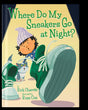 Where Do My Sneakers Go At Night? book cover shows a child and cat with oversized green sneakers in a playful scene.