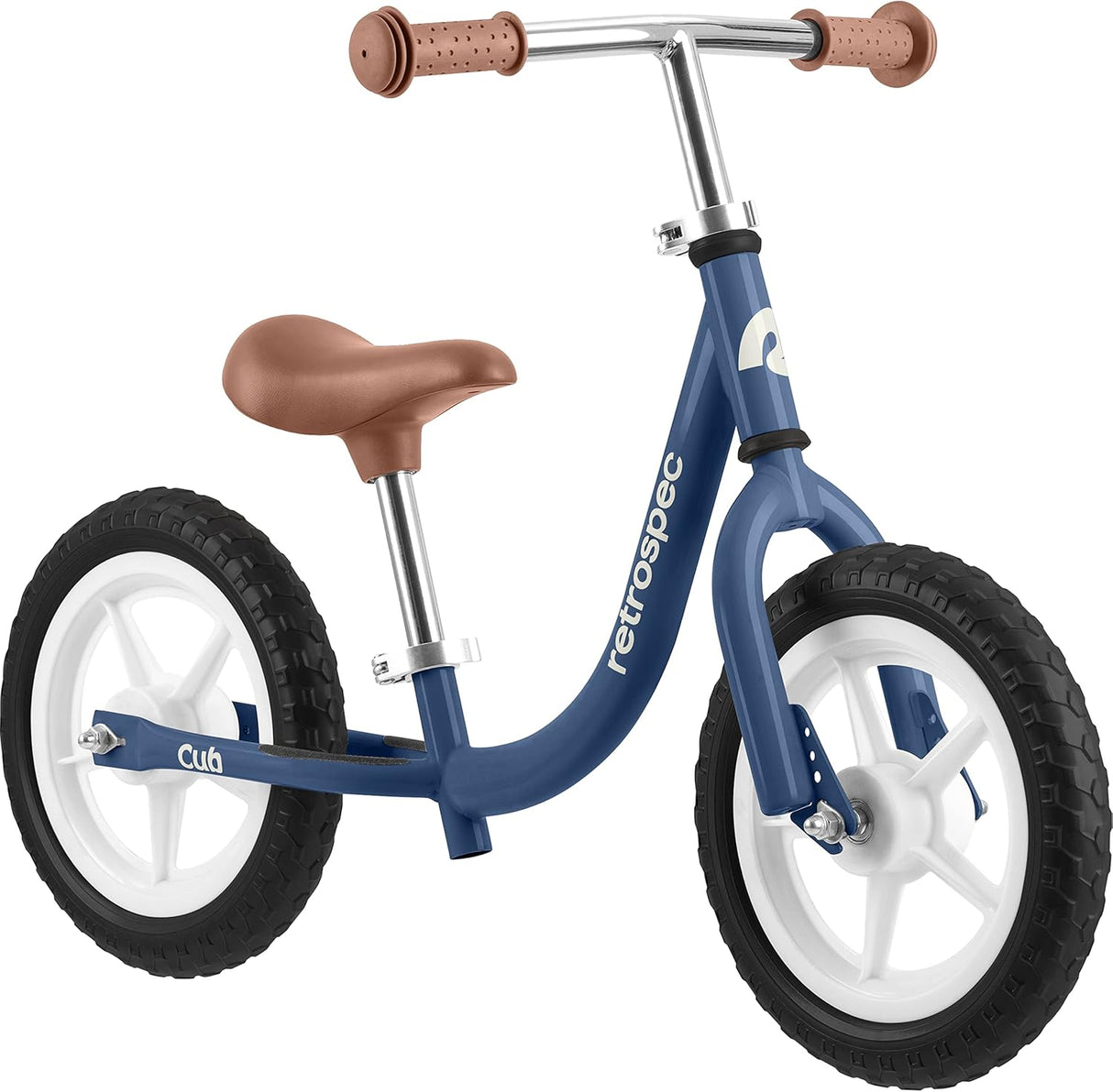 Cub Balance Bike | Navy with adjustable seat and handlebars, airless tires, lightweight steel frame, and comfort saddle for kids.