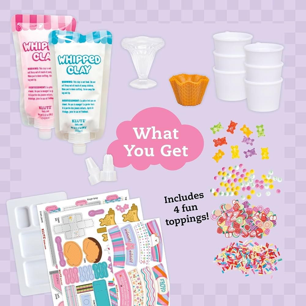 Whipped Clay Froyo Shop kit with whipped clay cups toppings and decorating stickers