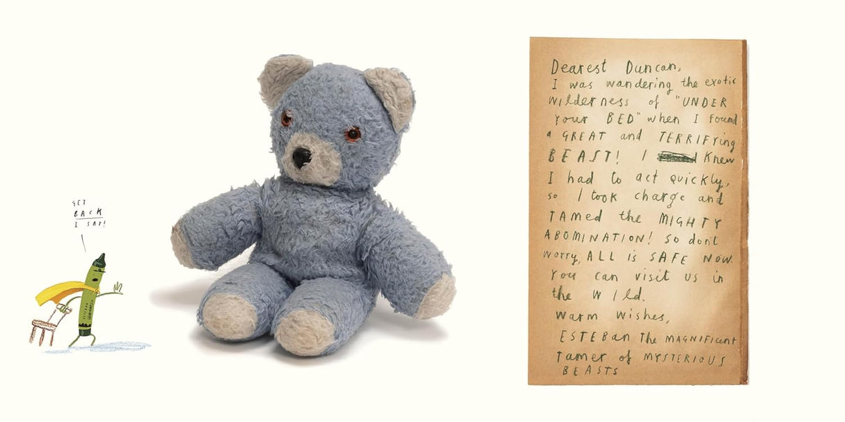 The Day the Crayons Made Friends features a teddy bear and a handwritten note from Esteban the crayon.