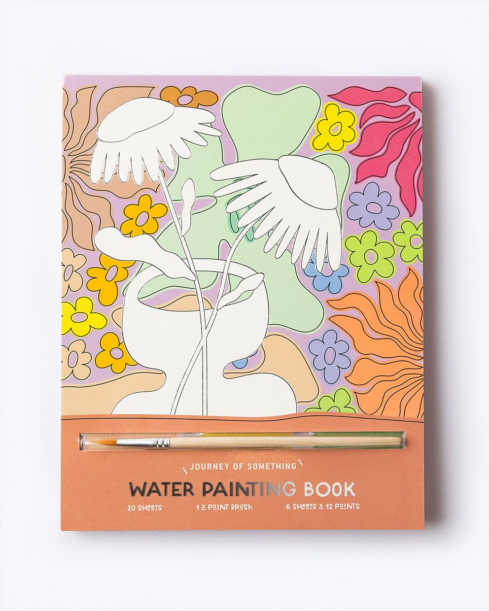 Water Painting Book with floral line art cover, paintbrush included, perfect for creative and mindful art sessions.