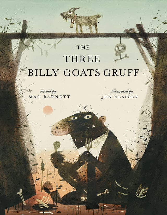 Three Billy Goats Gruff book cover showing a goat on a bridge above a troll beneath it.