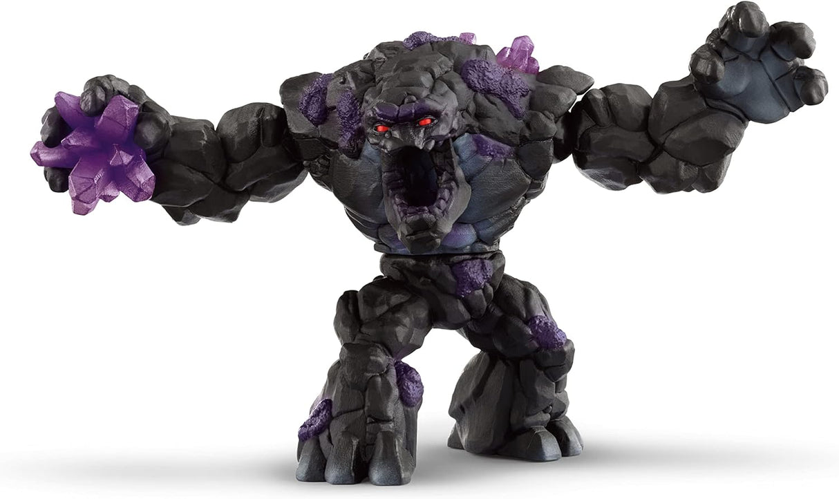 Eldrador Creatures | Shadow Stone Monster figure with dark stone texture, red eyes, and crystal claws in a fierce pose.