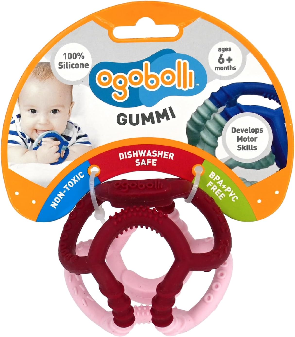 Ogobolli Gummi | Grapefruit textured silicone teething ring for babies 6+ months, BPA-free and dishwasher safe.