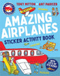 Amazing Airplanes Sticker Activity Book cover with colorful airplane and cartoon animals engaging in activities.
